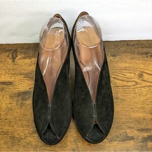 L'Amour des Pieds Odetta Sandal 10 Slingback Wedge Open Toe Black Suede Comfort